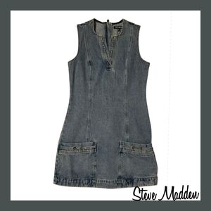 Steve Madden Light Blue Denim Mini Dress with Gold Hardware